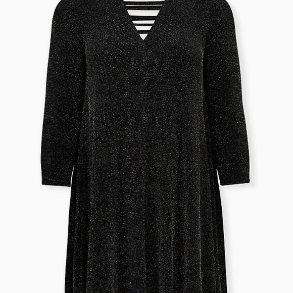 TORRID Black Shimmer Jersey Ladder Neck Mini Trapeze Dress - Picture 5 of 6